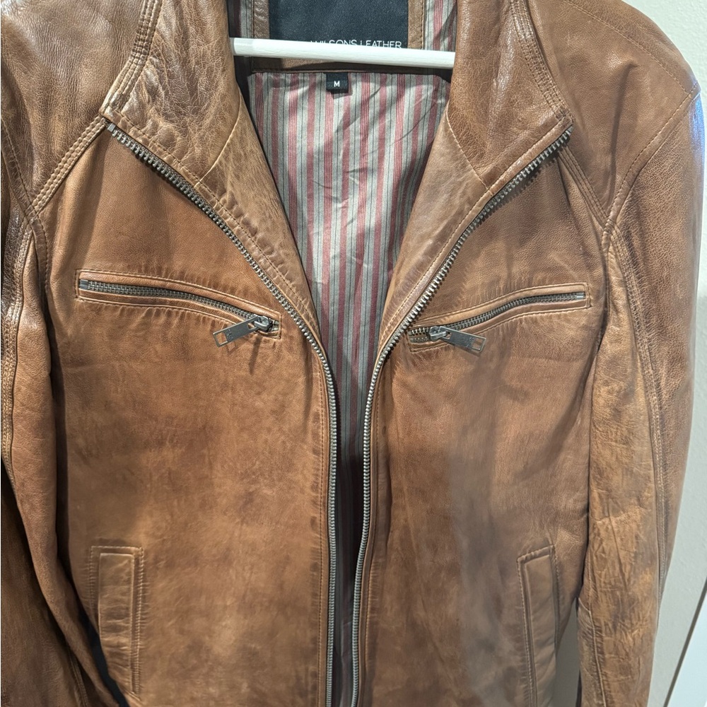 Wilsons Leather Tan Jacket with Zippered Pockets